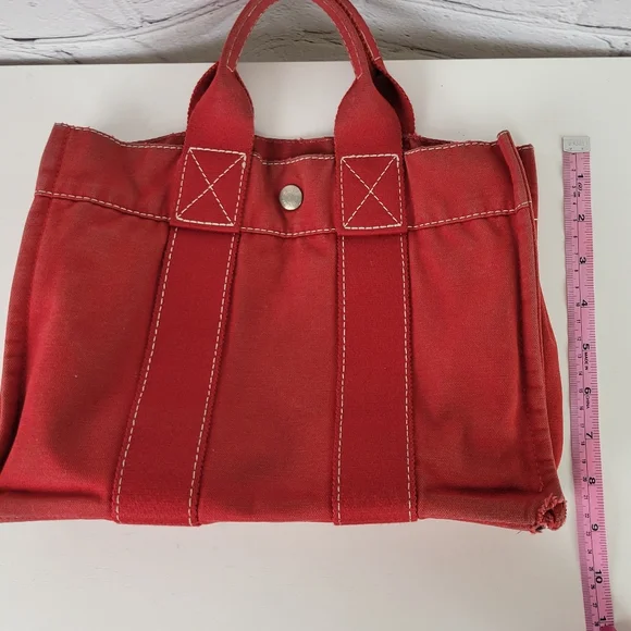 HERMES Vintage Small Red Canvas Fourre Tote - Project Bag - Picture 8 of 12